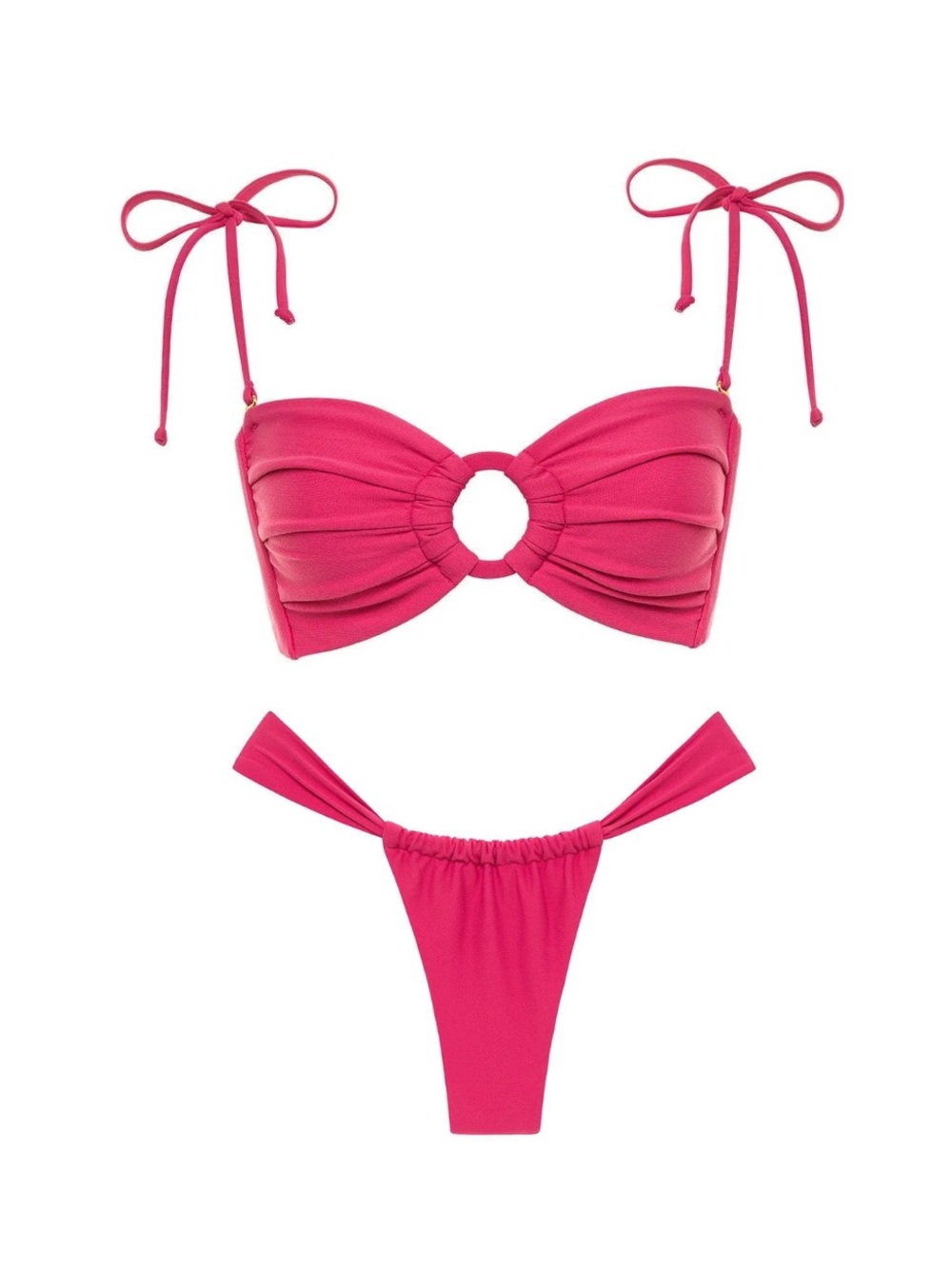 NWT XS top & M bottom montce RASPBERRY HOT Pink Ring-Detail Bandeau Bikini THONg